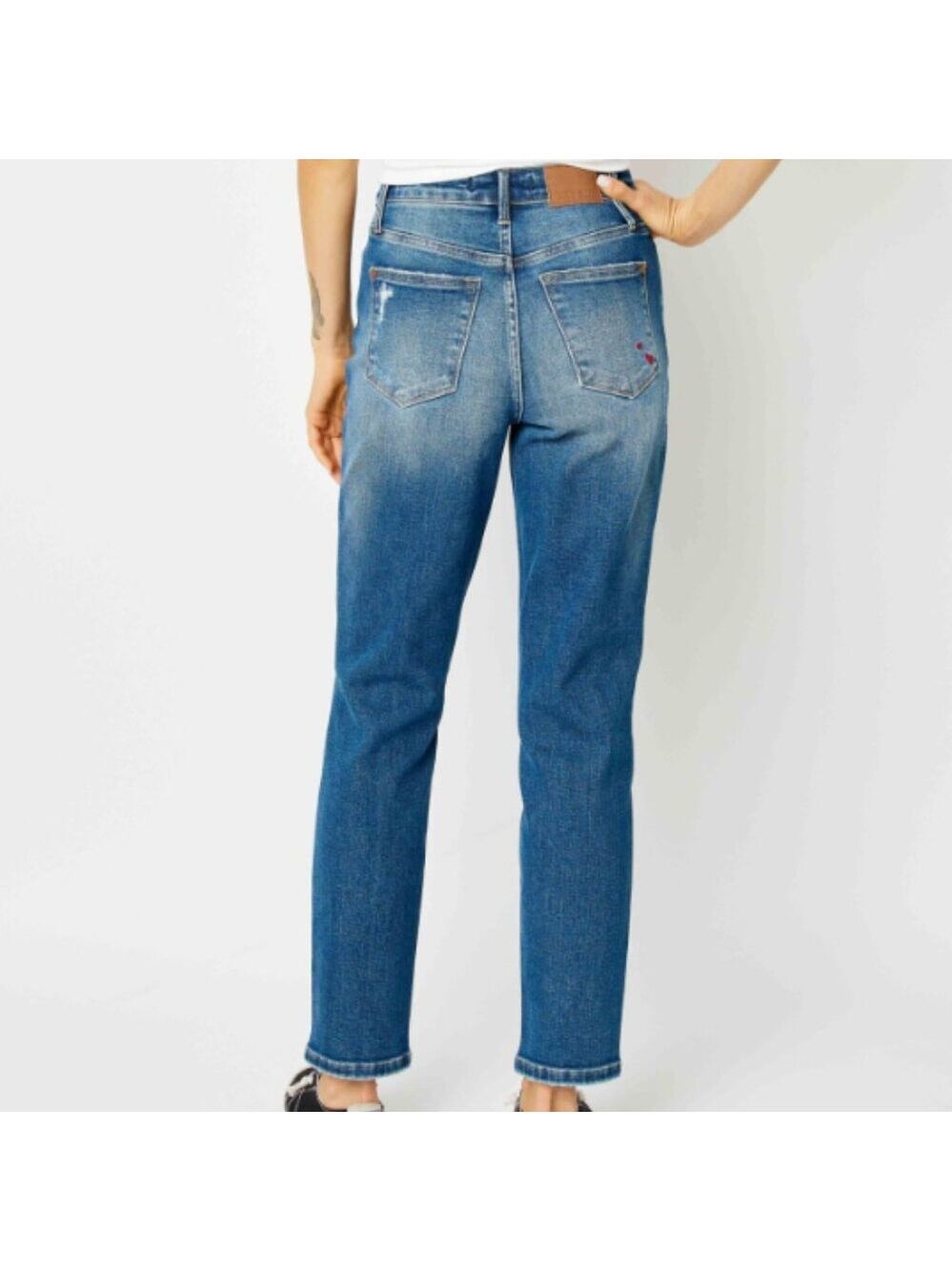 Judy Blue Medium Blue Distressed Boyfriend Jeans - Picture 3 of 5